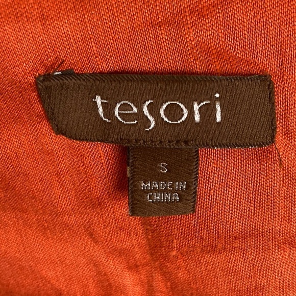 Tesori Linen Tunic Button Up Top Orange Shimmer S Old Money Resortwear Longline - Picture 2 of 12